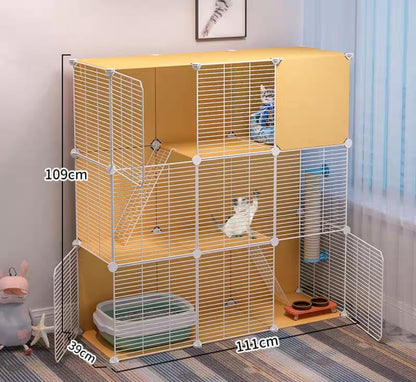 Cat Cage Villa Yellow Log Color Pet Free Assembly