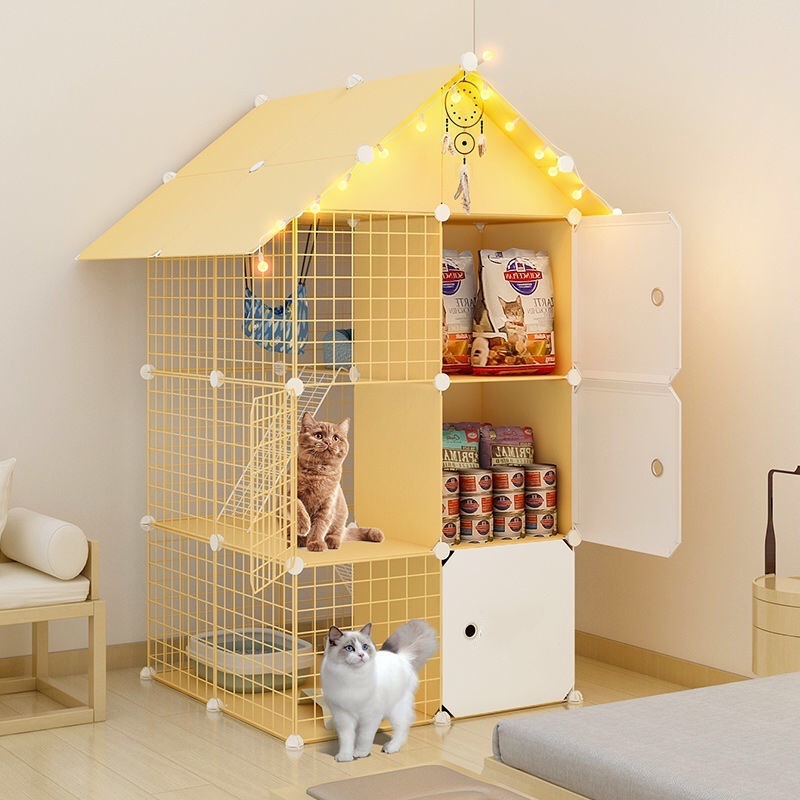 Cat Cage Villa Yellow Log Color Pet Free Assembly